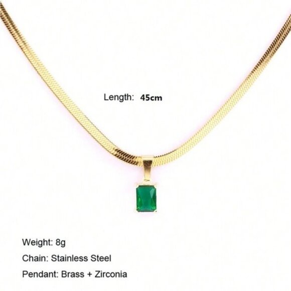 18k Gold Plated and Pink Gemstone Necklace Modern Design Stainless Steel - Picture 2 of 2